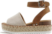 Soda Topic Bg/Tan (Whipped Stitch) Espadrille Ankle Strap Platform Heel Sandals