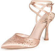Sam Edelman Hardy Rosa Nude Ankle Strap Spool Heel Pointed Closed Toe Pumps
