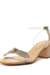 Schutz Elyda Crystal Mid Light Beige Ankle Strap Open Toe Block Heel Sandals
