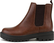 Soda Pilot Dark Tan/Brown  Pull On Round Toe Chunky Platform Block Heel Wide Boots