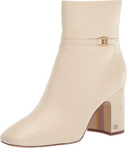 Sam Edelman Florah Modern Ivory Squared Toe Block Heel Buckle Detail Ankle Boots