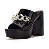 Nine West Relee Black Slip On Rounded Open Toe Chain Detailed Platform Sandals
