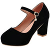 KISSASA Womens Faux Suede Platform Mary Jane Heels Round Toe Block Heeled Ankle Strap Pumps