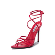 Cape Robbin Ada Strappy Pointy Open Toe Ankle Strap Stiletto Heel Sandals Red