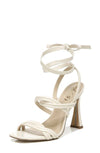 Sam Edelman Lonnie Ivory Spool Heel Squared Open Toe Tie Up Heeled Sandals