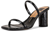 Dolce Vita Noles Midnight Patent Croco Leather Slip On Square Toe Heeled Sandals