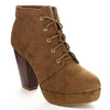 Forever Camille-86 Women's Comfort Stacked Chunky Heel Lace Up Ankle Booties Tan