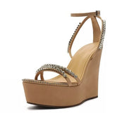 Schutz Loule Wedge Light Nude Platform Open Toe Ankle Strap Wedges Sandals