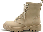 SODA FIRM Lace up Chunky Platform Classic Combat Ankle Boots Whiskey (6, Beige Nbpu)