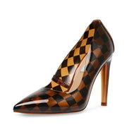 Steve Madden Atlanta Brown Multi Slip On Pointed Toe Checkered Detailed Pumps