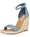 Steve Madden Submit Denim Fashion Round Square Toe Buckle Closure Wedge Sandals