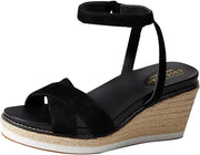 Cole Haan Cloudfeel Black Open Toe Ankle Strap Wedge Heeled Espadrille Sandals