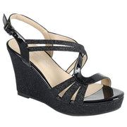 Forever Happy-09 Black Glitter Strappy Wrapped Wedge Heel Platform Sandals