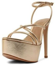 Schutz Zilla Gold Strappy Platform High Heel Metallic Dress Fornal Sandals Pumps