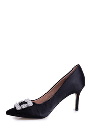 Lauren Lorraine Carolyn Big Jewel Embellished Pointed Toe Low Heel Formal Pumps