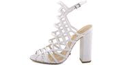 Schutz Women's Jaden Dress Sandal Pearl White Leather Caged Block Heel