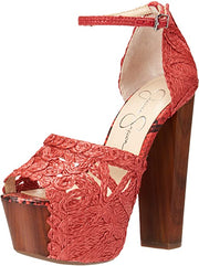 Jessica Simpson Dessie Platform Ankle Strap Heeled Sandals Coral OPen Toe Pump