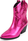 Soda Blazing Magenta Pu Pointed Toe Stitched Block Heeled Western Ankle Boots