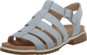 Dr. Scholl's A Ok Summer Blue Microfiber Round Open Toe Ankle Strap Flat Sandals