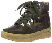Shellys London Tristen Camo Suede Ankle Sneaker Lace up Wedge Heeled Booties