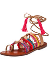 Schutz Patricia Multi Color Leather Gladiator Ankle Wrap Flat Mule Sandals (6)