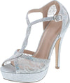 Hy-5 Formal Evening Party Lace Ankle T-Strap Peep Toe Stiletto High Heel Pumps