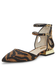 Louise et Cie CARLEN3 Leopard Print Calf Hair Ankle Strap Dress Pointed Toe Flat