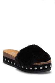 LFL by Lust for Life LL-Prism Black Furry Platform Slide Sandals