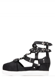 Jeffrey Campbell Conquest Gladiator Platform Combat Black White Combo Sandals