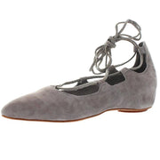 Jeffrey Campbell Atsuko Taupe Suede Wrap Around Lace Up Pointed Toe Wedge Flats