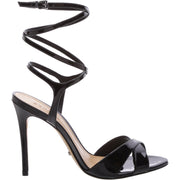 Schutz Athany Prata Black Patent Leather High Ankle Strap Heeled Dress Sandal