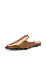 SCHUTZ Tae Bronze Leather Flat Metallic Upper Embellished Flat Slides Sandals