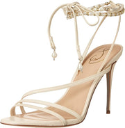 Sam Edelman Scarlette Modern Ivory Ankle Tie Up Leather Stiletto Heeled Sandals