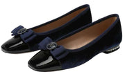 Sam Edelman Maren Como Blue/Black Slip On Squared Toe Bow Detailed Ballet Flats