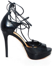 Schutz Hali Black Leather Snakeskin High Platform Stiletto Heels