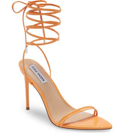 Steve Madden Flamin Orange Ankle Tie Lace Wrap Around Stiletto Open Toe Sandals