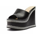 Schutz Lipa Black Cristal Womens Casual Slip On Open Toe Fashion Wedges Sandals
