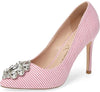 Lauren Lorraine Rita Rhinestone Embroidered Broche Pointed Toe Stripe Dress Pump