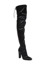 Cape Robbin Black Over The Knee Vegan Leather Chunky Heel Slouchy Fashion Boots