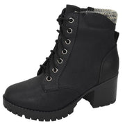 Soda Single Lug Sole Chunky Heel Lace up Platform Combat Boots Black Nubuck