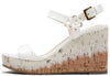 Cecelia New York Libby White Patent Cork Open Toe Buckle Wedge Heel Sandals