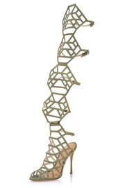 Schutz Ananda Comfrey Green High Heel Adjustable Gladiator Juliana Caged Sandal