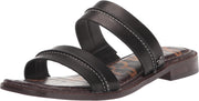 Sam Edelman Haydee Black Leather Fashion Slip On Open Toe Heeled Flat Sandals