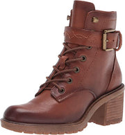 Zodiac Gemma Cognac Lace Up Block Heel Rounded Toe Buckle Combat Ankle Boots