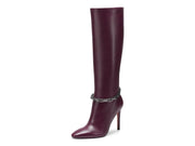 Vince Camuto Felinda Blood Red Leather Pointed Toe Chain Detailed Stiletto Boot