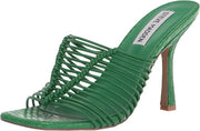 Steve Madden Bonds Green Cage Square Toe Stiletto Heel Mules Slide Sleek Sandals