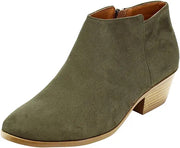 Soda Mug Natural Suede Western Faux Suede Low Chunky Block Heel Ankle Booties