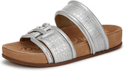 Sam Edelman Rowan Soft Silver Leather Double Strap Open Toe Flat Slides Sandals