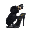 Privileged Madrillo Black Vegan Leather High Single Sole Statement Fur Sandals