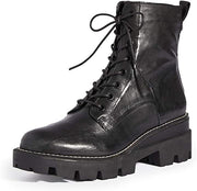 Sam Edelman Garret Black Lace-Up Lug-Sole Rounded Toe Combat Ankle Boots